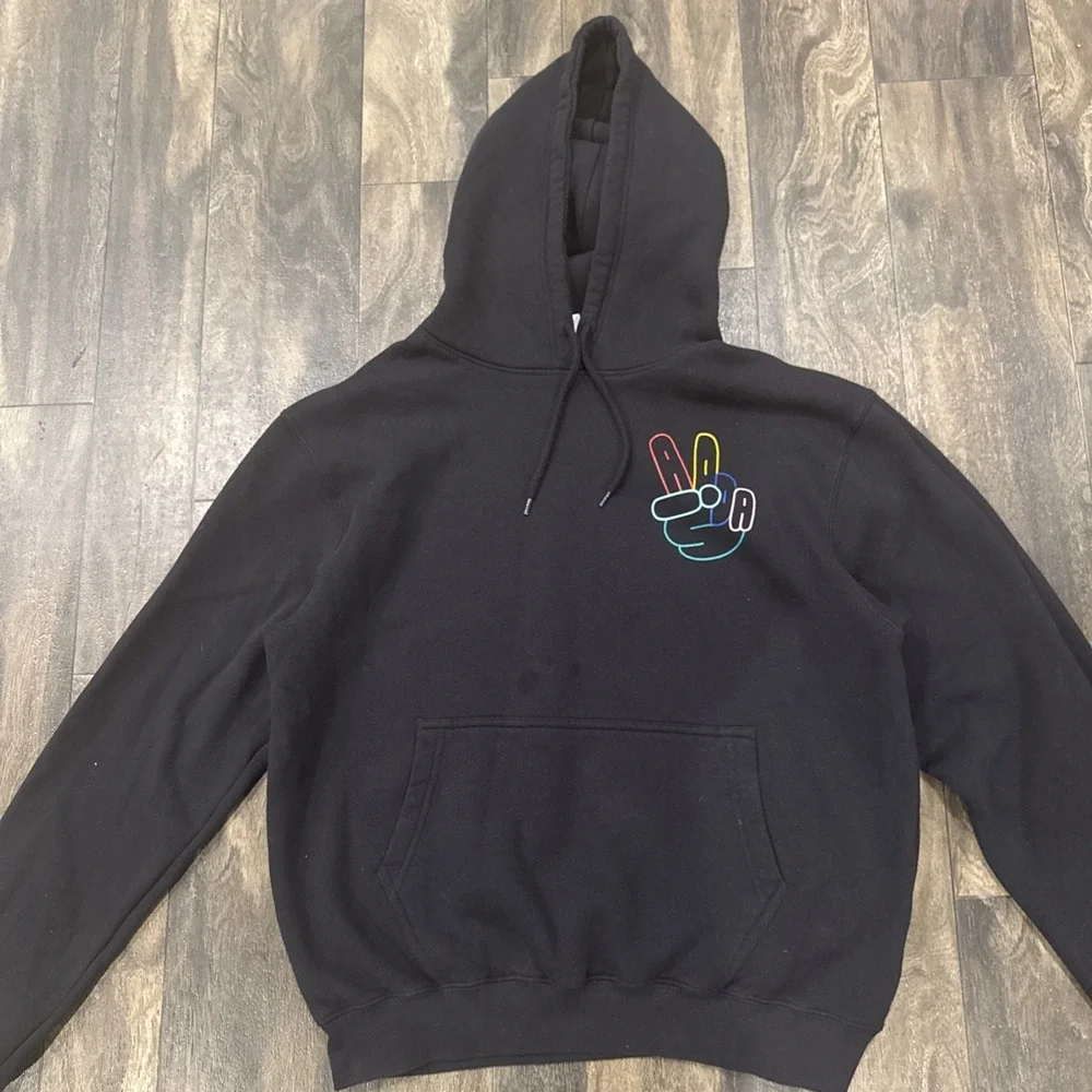 Adidas Originals‎ Hoodie Men's M Black Pullover Fleece Peace Sign Hand Graphic